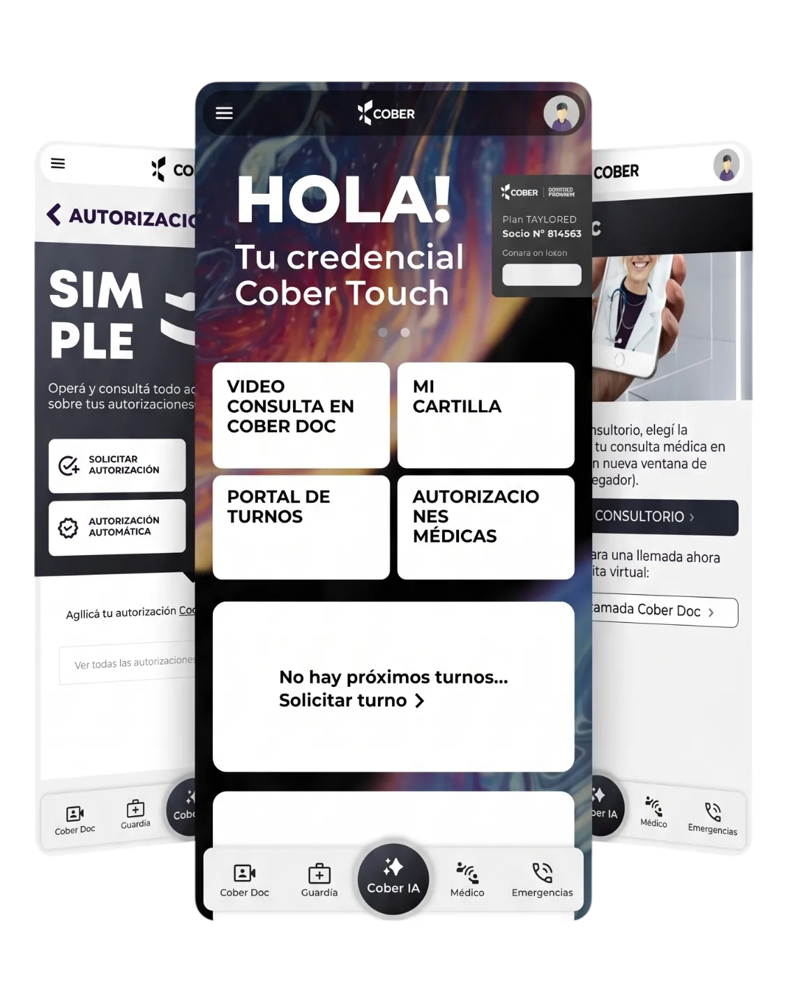 Pantallas de la app Cober Touch